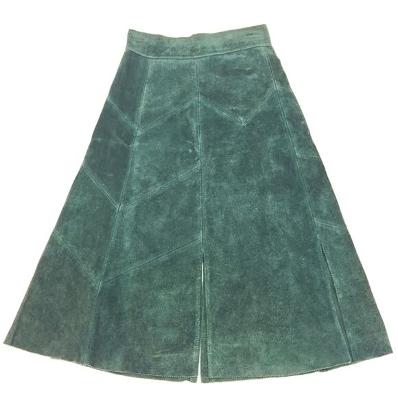 Montgomery Ward Tannery Leather Midi Skirt Size 7/8 Chevron Patchwork Western - Picture 1 of 11